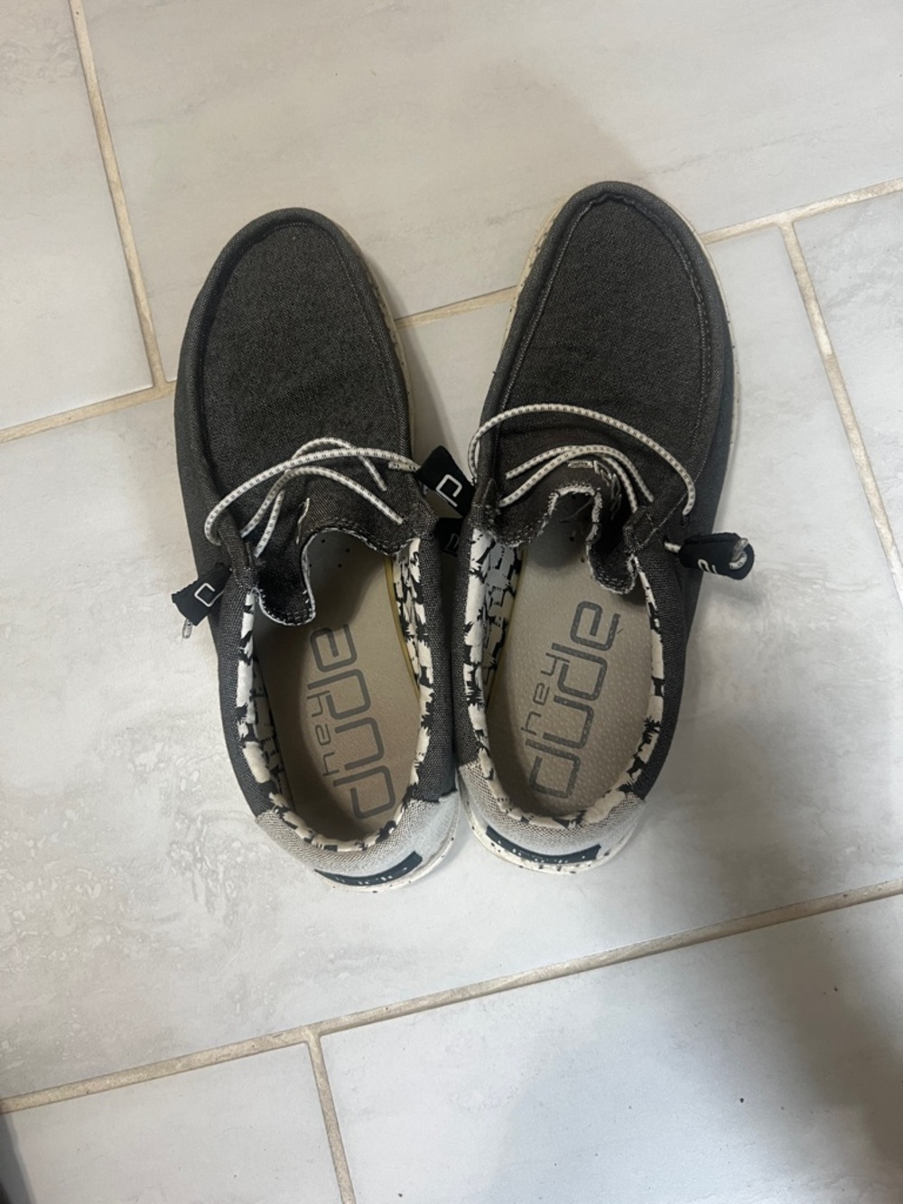 Hey Dude Black/Dark Grey Canvas Slip-On Loafers with Patterned Trim